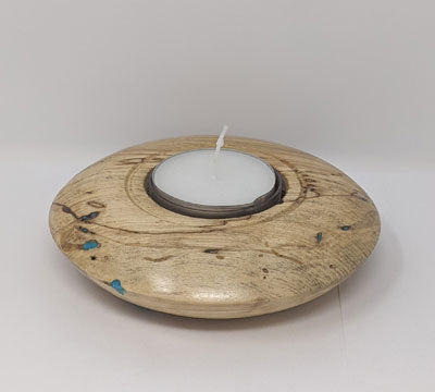Sandy Renna: Spalted Maple Candle Holder with Turquoise Inlay