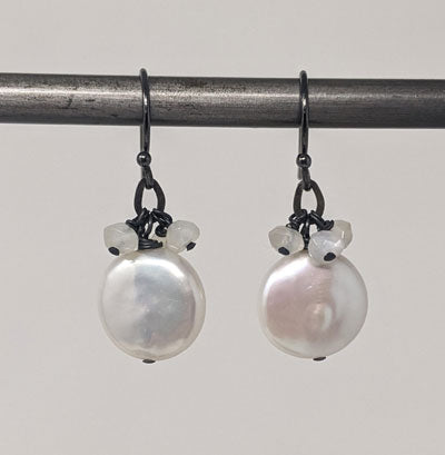 Rebecca Rose: White Coin with Moonstone Fancy Earrings
