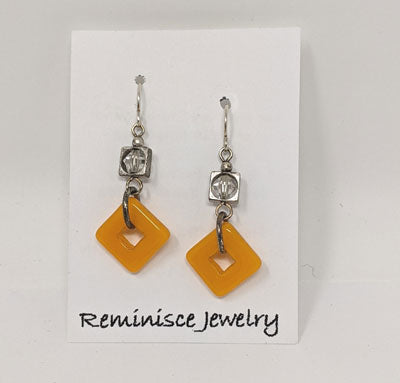 Reminisce Jewelry: Orange Glass Square Donut Earrings