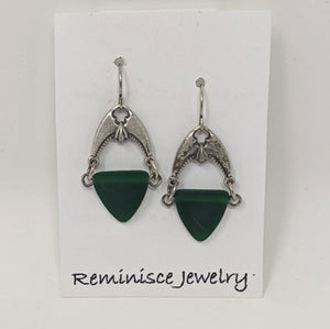 Reminisce Jewelry: Emerald Glass Fan Earrings