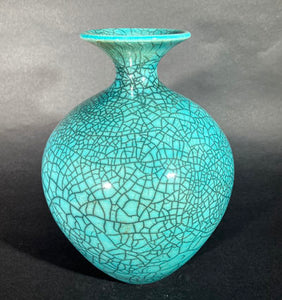 Bob Green; Blue Crackle Raku Vase