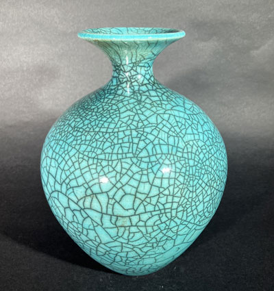 Bob Green; Blue Crackle Raku Vase
