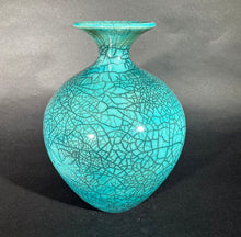 Load image into Gallery viewer, Bob Green; Blue Crackle Raku Vase