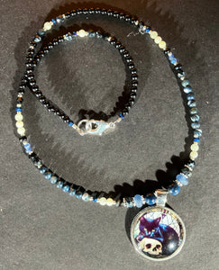 Caitlin Keyes: Gemstone Cat & Skull Pendant Necklace