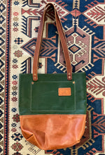 Load image into Gallery viewer, Cowbell Leather Co: Green &amp; Brown Tote Bag