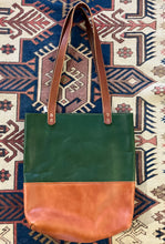 Load image into Gallery viewer, Cowbell Leather Co: Green &amp; Brown Tote Bag