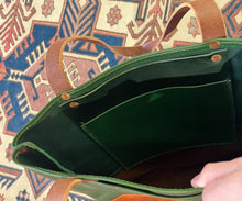 Load image into Gallery viewer, Cowbell Leather Co: Green &amp; Brown Tote Bag