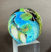 Load image into Gallery viewer, Josh Simpson Contemporary Glass: 1.75&quot; Inhabited Planet in brass Globe Stand