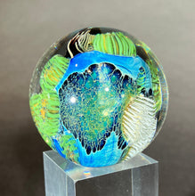 Load image into Gallery viewer, Josh Simpson Contemporary Glass: 1.75&quot; Inhabited Planet in brass Globe Stand