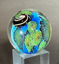 Load image into Gallery viewer, Josh Simpson Contemporary Glass: 1.75&quot; Inhabited Planet in brass Globe Stand