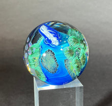 Load image into Gallery viewer, Josh Simpson Contemporary Glass: 1.75&quot; Inhabited Planet in Brass Globe Stand