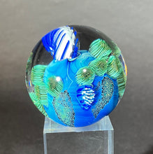 Load image into Gallery viewer, Josh Simpson Contemporary Glass: 1.75&quot; Inhabited Planet in Brass Globe Stand