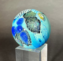 Load image into Gallery viewer, Josh Simpson Contemporary Glass: 1.75" Inhabited Planet in Brass Globe Stand