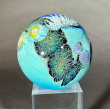 Load image into Gallery viewer, Josh Simpson Contemporary Glass: 1.75" Inhabited Planet in Brass Globe Stand