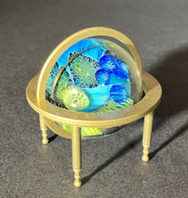 Load image into Gallery viewer, Josh Simpson Contemporary Glass: 1.75&quot; Inhabited Planet in Brass Globe Stand