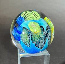 Load image into Gallery viewer, Josh Simpson Contemporary Glass: 1.75&quot; Inhabited Planet in Brass Globe Stand