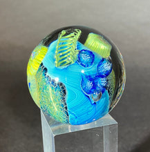 Load image into Gallery viewer, Josh Simpson Contemporary Glass: 1.75&quot; Inhabited Planet in Brass Globe Stand