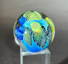 Load image into Gallery viewer, Josh Simpson Contemporary Glass: 1.75&quot; Inhabited Planet in Brass Globe Stand