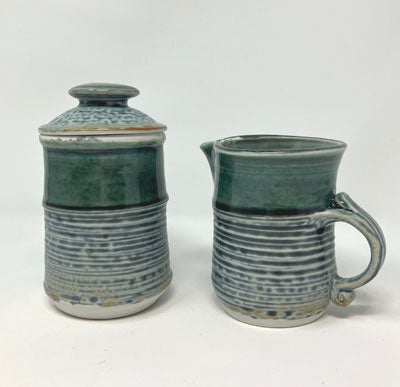 John Varner: Blue & Green Sugar and Creamer Set