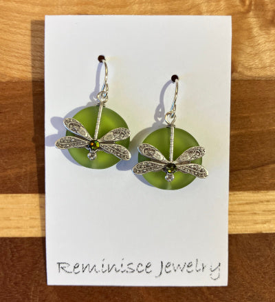 Reminisce Earrings: Olivine Glass Coin Earrings
