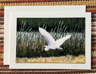 Polly French: Egret in Flight Card