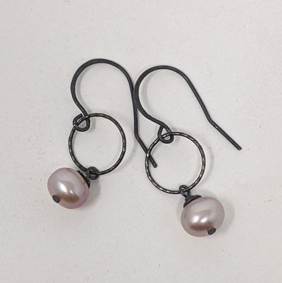 Rebecca Rose: Oxidized Sterling Silver Hoops With Pearls